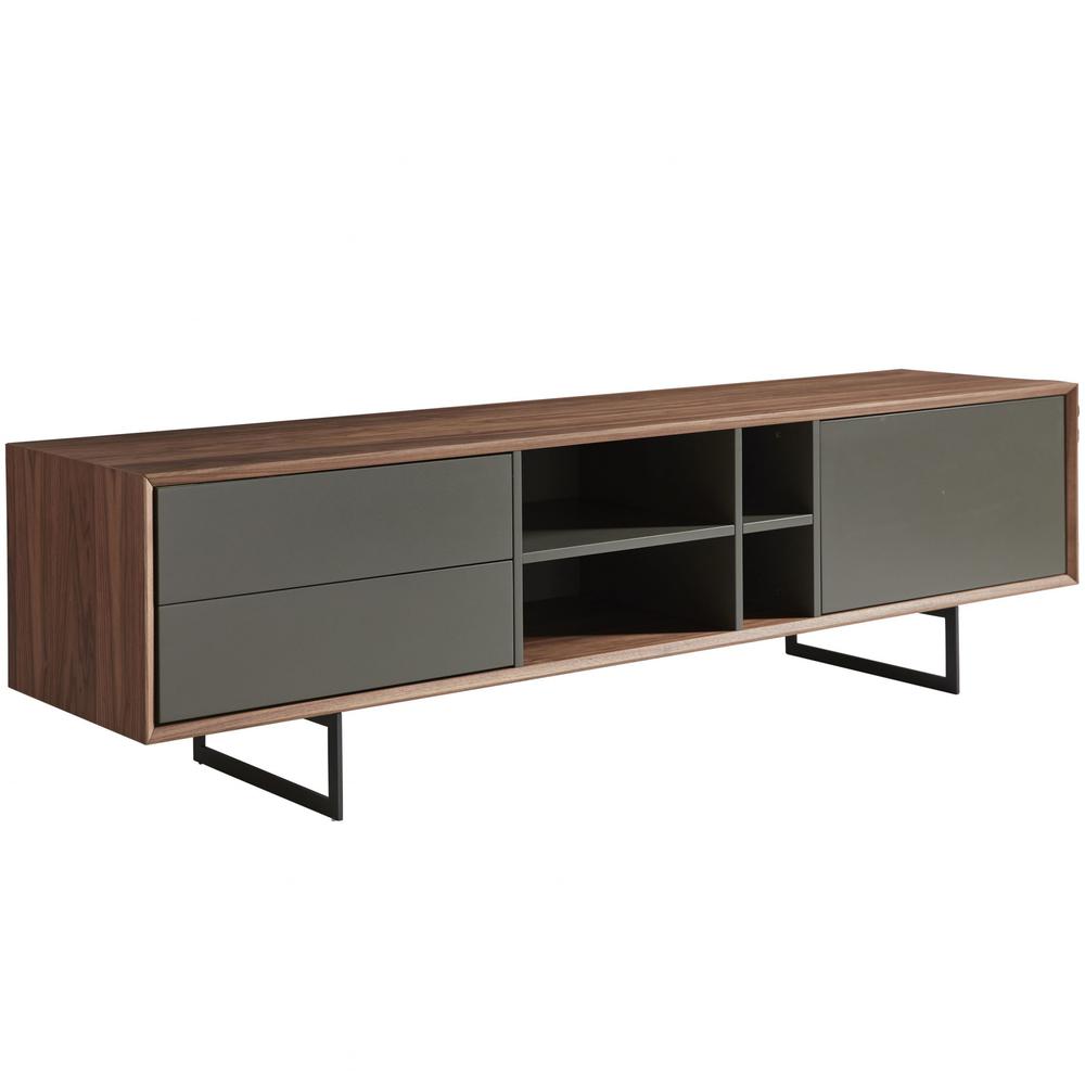 71" Media TV Stand In Walnut And Dark Gray. Picture 2