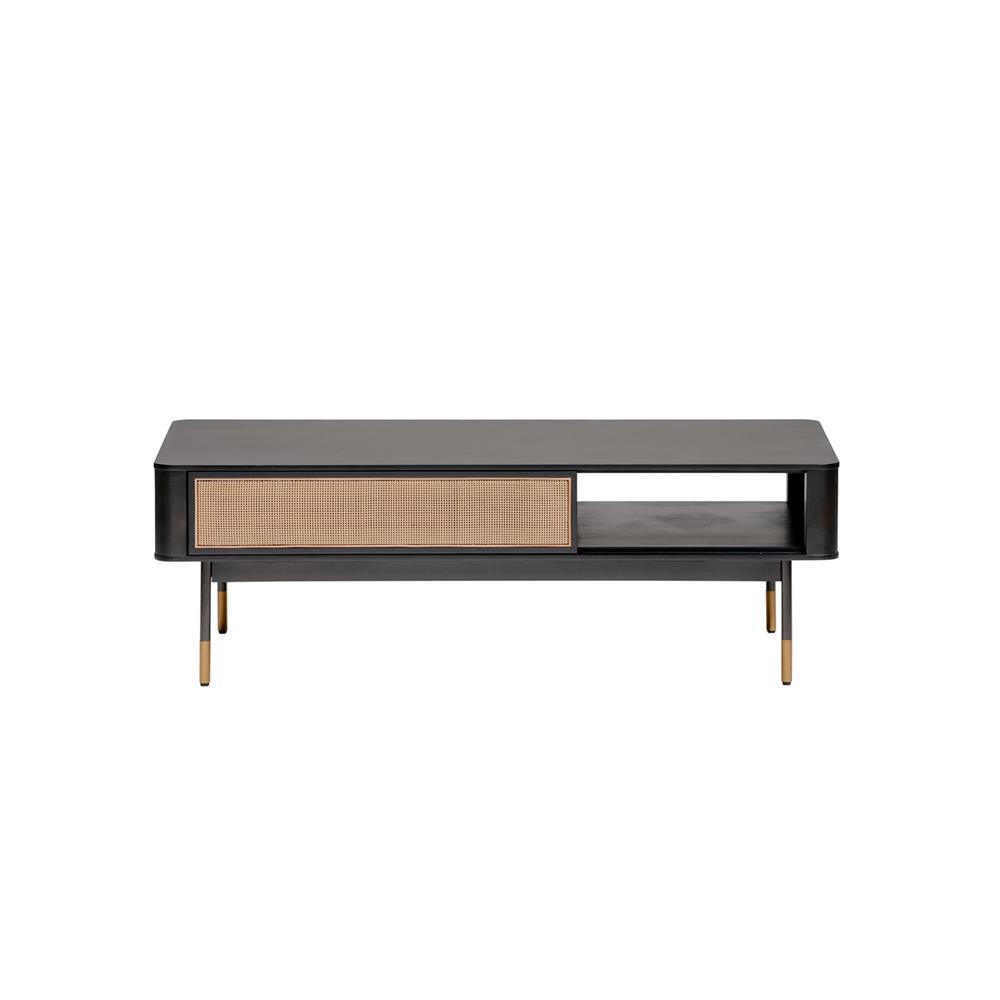 Modern Black and Wicker Coffee Table with Storage. Picture 1