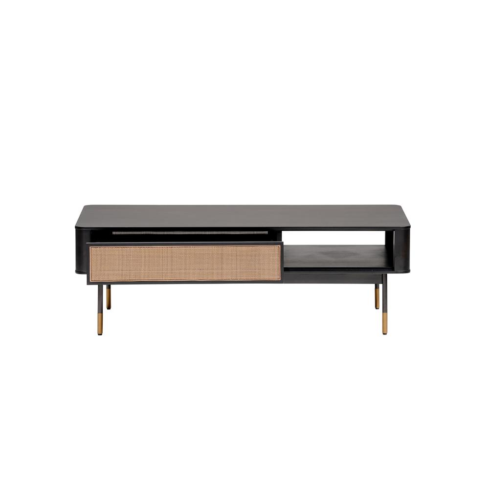 Modern Black and Wicker Coffee Table with Storage. Picture 2