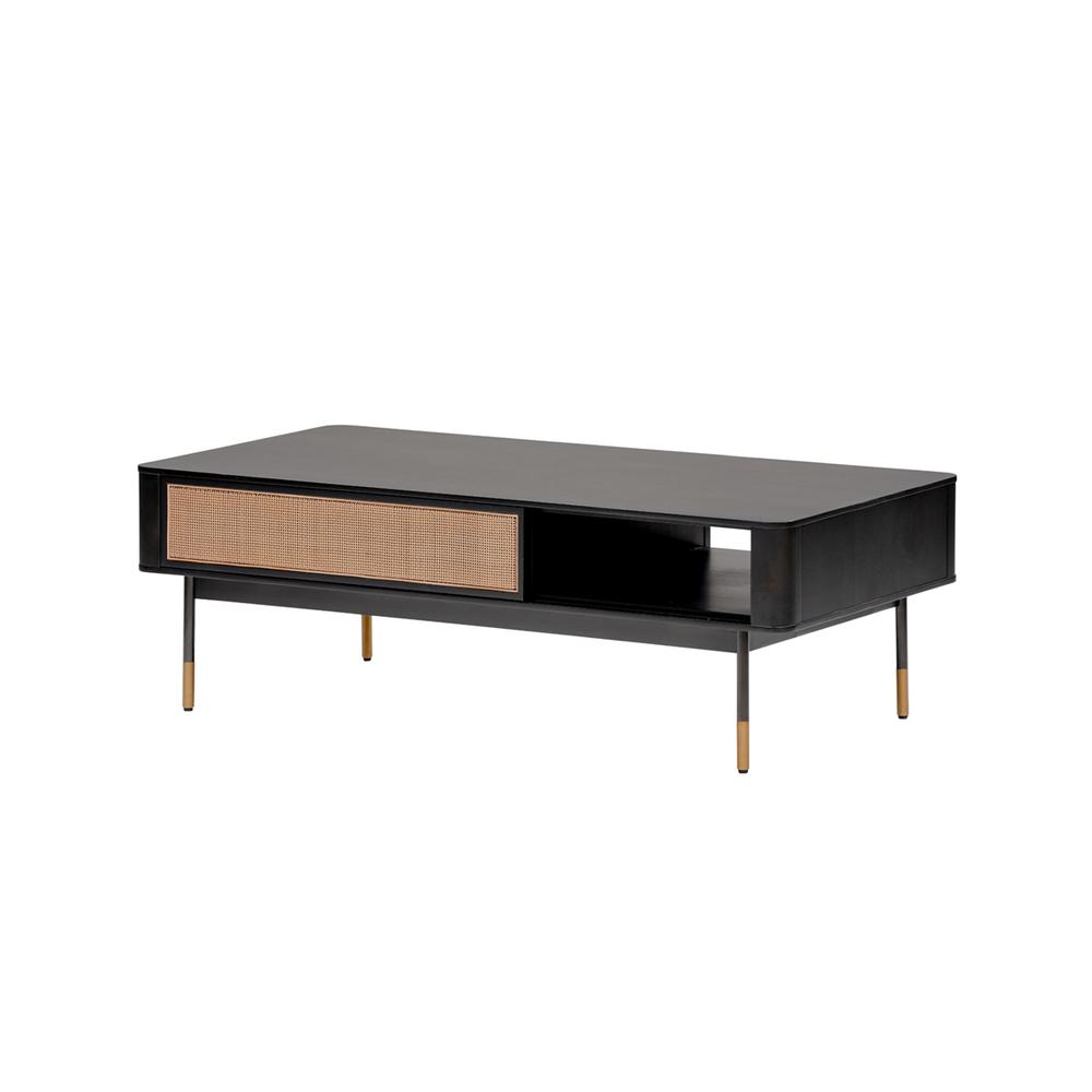 Modern Black and Wicker Coffee Table with Storage. Picture 3