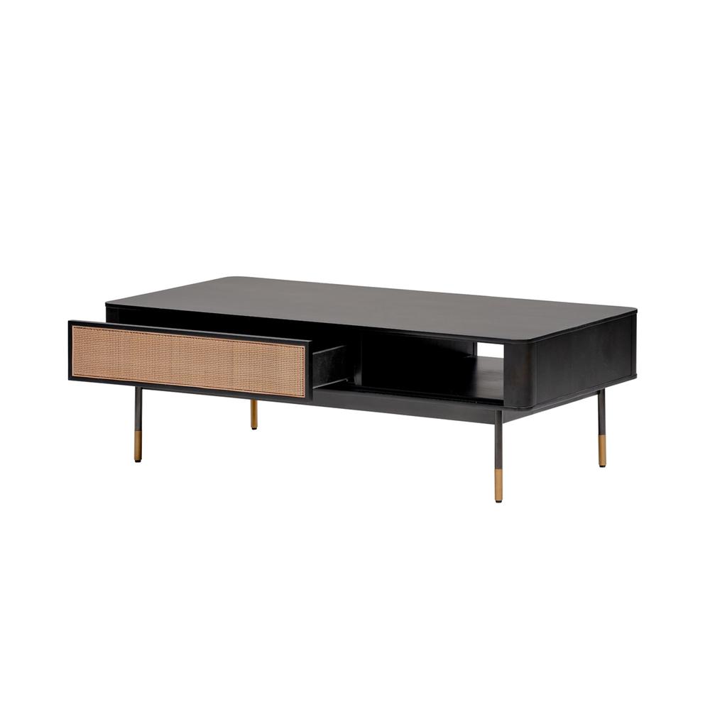 Modern Black and Wicker Coffee Table with Storage. Picture 4