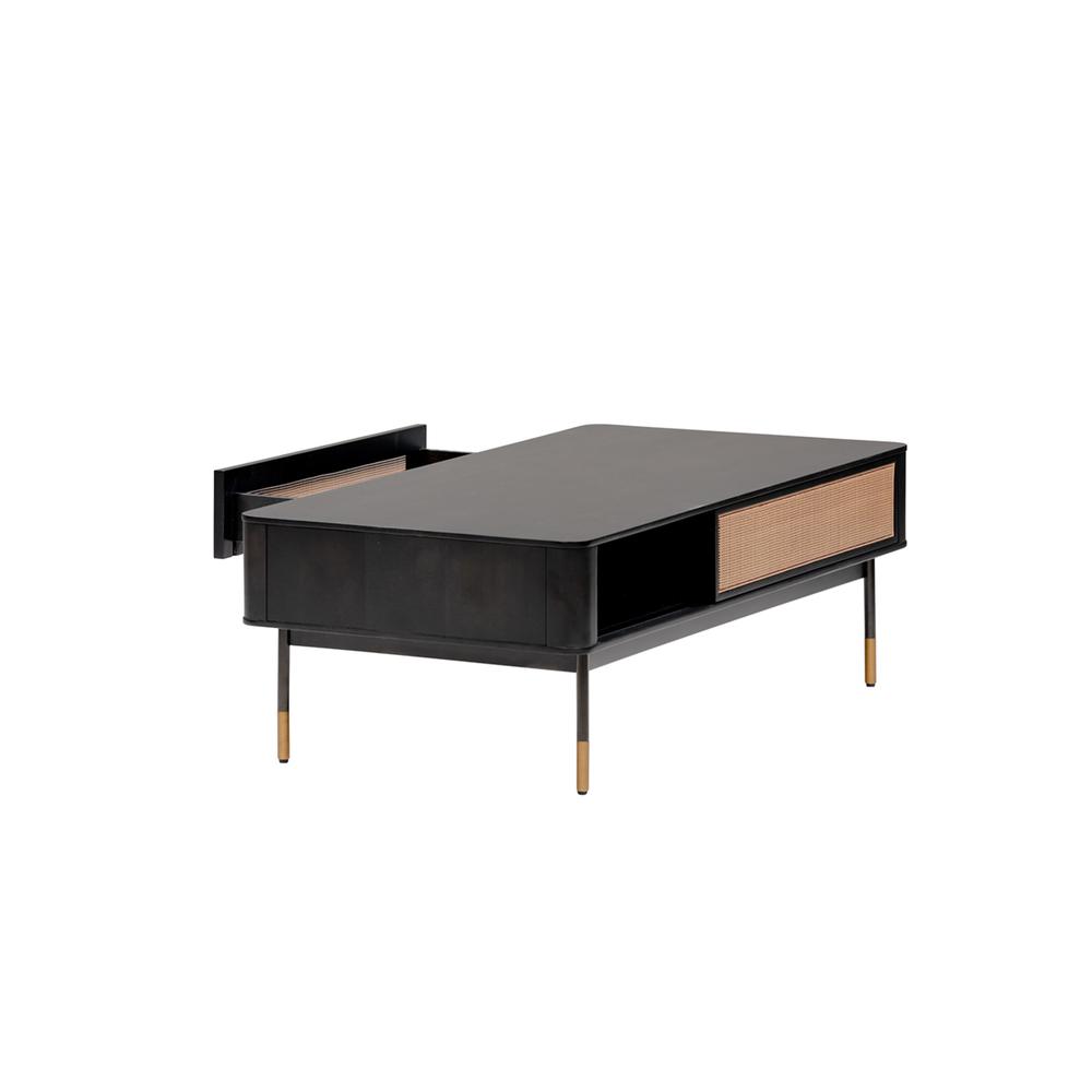 Modern Black and Wicker Coffee Table with Storage. Picture 5