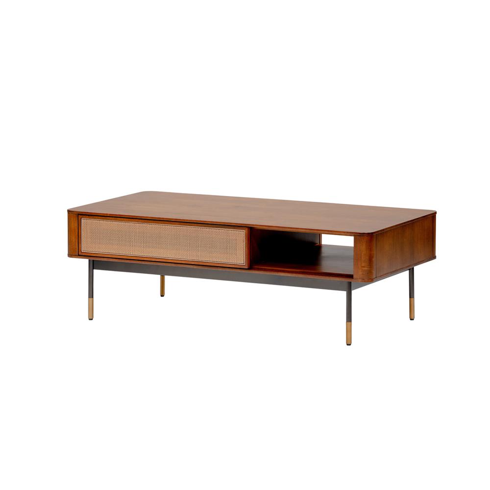 Modern Natural Brown and Wicker Coffee Table with Storage. Picture 4
