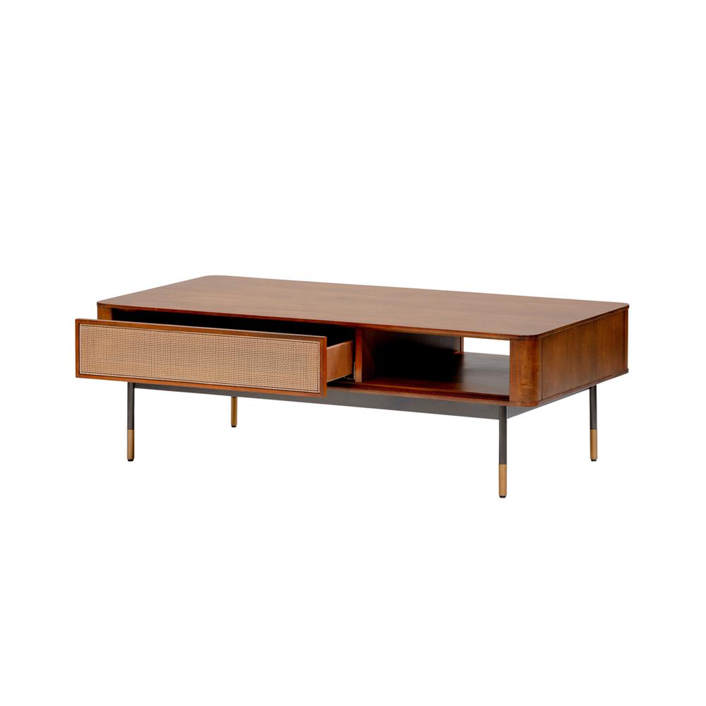Modern Natural Brown and Wicker Coffee Table with Storage. Picture 5