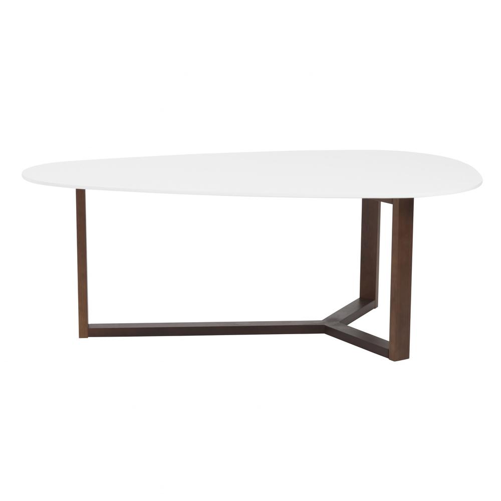 47.64" X 27.56" X 14.97" Coffee Table in Matte White with Dark Walnut Base. Picture 1