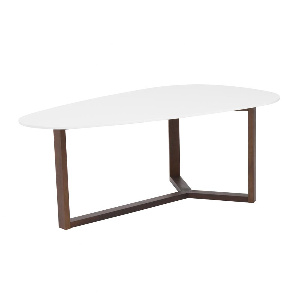 47.64" X 27.56" X 14.97" Coffee Table in Matte White with Dark Walnut Base. Picture 2