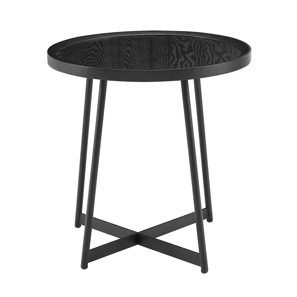 21.66" X 21.66" X 22.05" Round Side Table in Black Ash Wood and Black. Picture 1