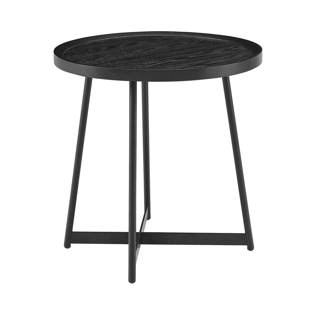 21.66" X 21.66" X 22.05" Round Side Table in Black Ash Wood and Black. Picture 2
