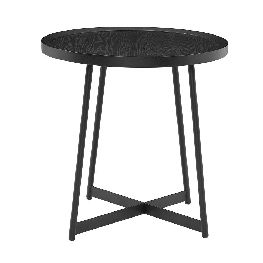 21.66" X 21.66" X 22.05" Round Side Table in Black Ash Wood and Black. Picture 3