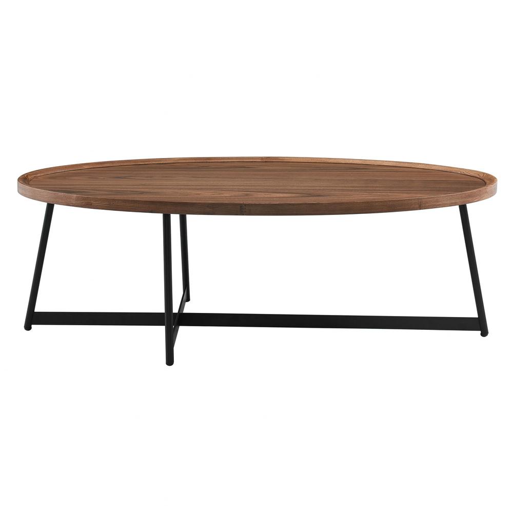 Modern Elegance Walnut Oval and Black Coffee Table. Picture 1