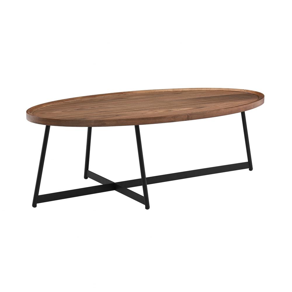Modern Elegance Walnut Oval and Black Coffee Table. Picture 2
