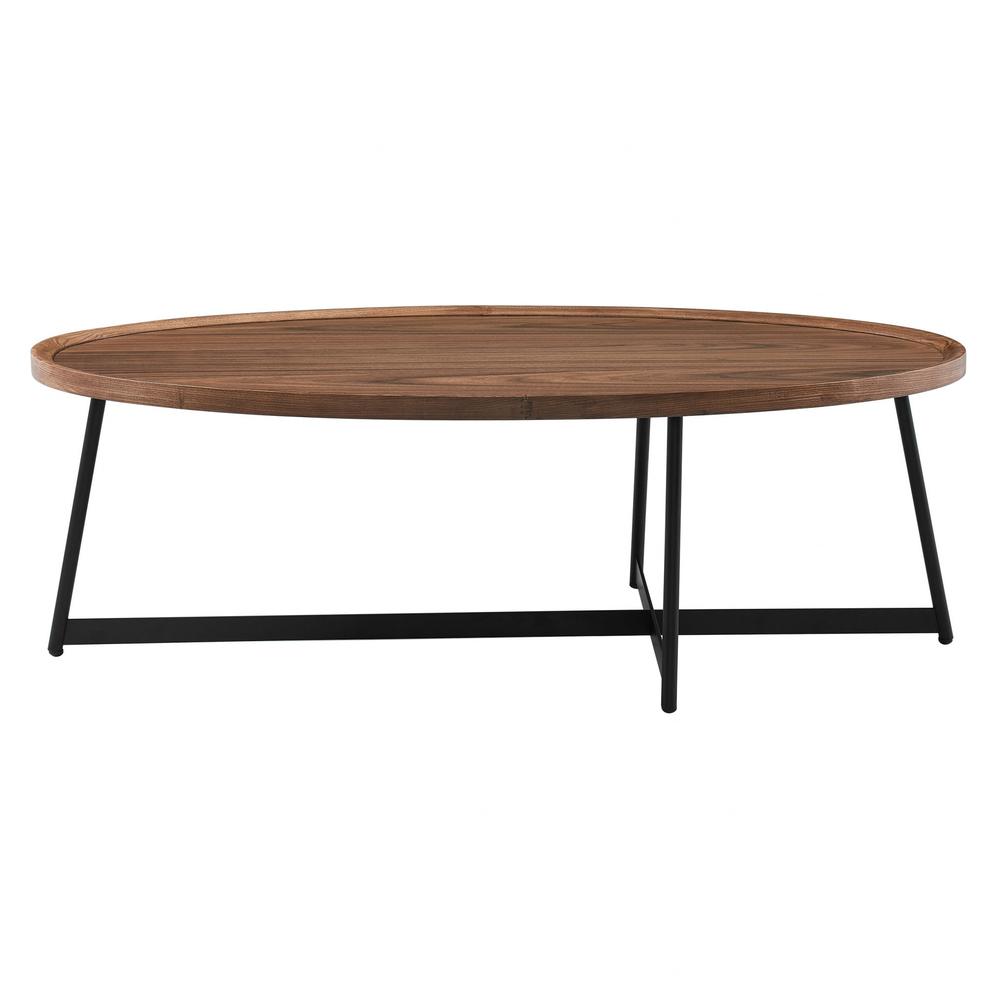 Modern Elegance Walnut Oval and Black Coffee Table. Picture 4