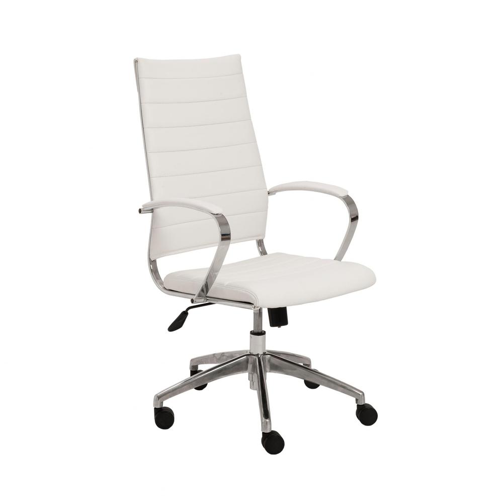 22.25" X 27" X 45.25" High Back Office Chair in White with Aluminum Base. Picture 2