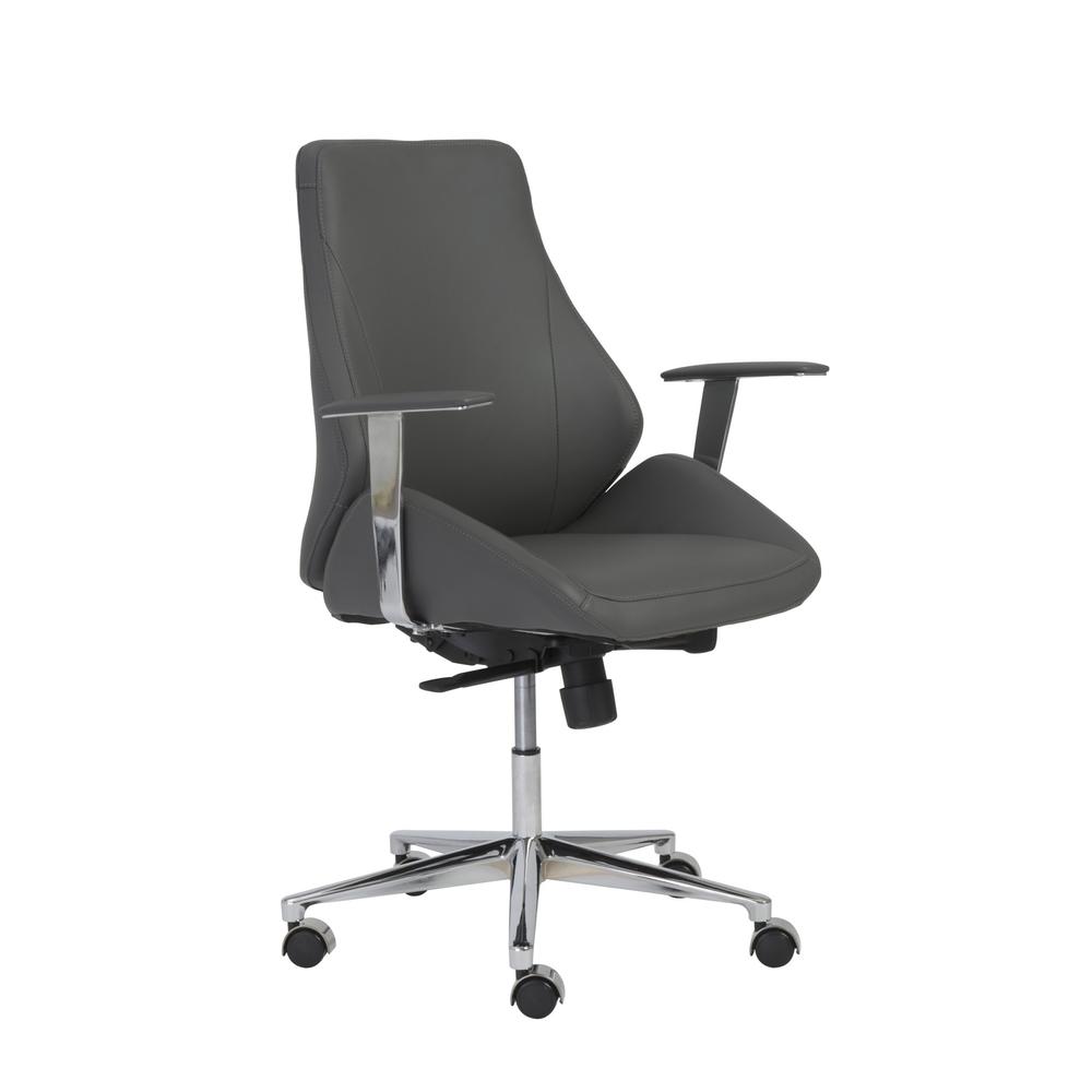 Gray Faux Leather Scoop Office Chair with Mod Armrests. Picture 2