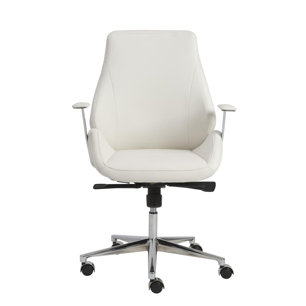 White Faux Leather Scoop Office Chair with Mod Armrests. Picture 1