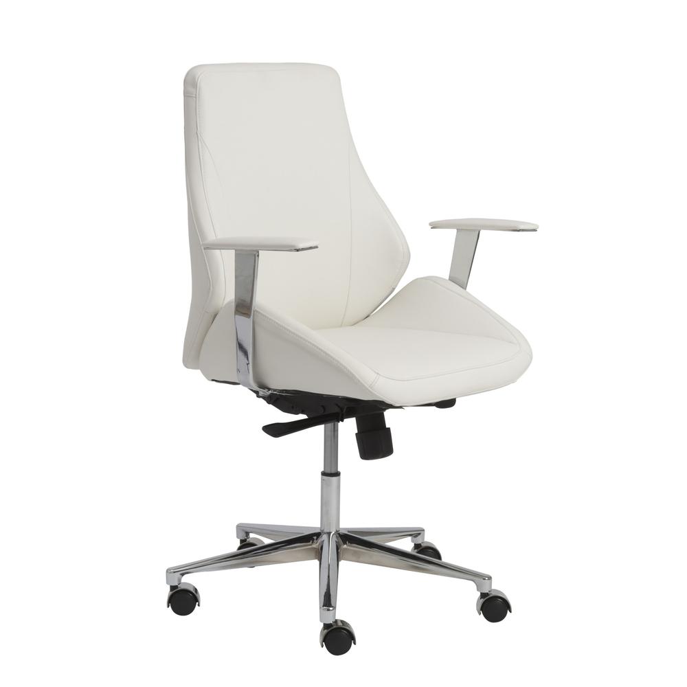 White Faux Leather Scoop Office Chair with Mod Armrests. Picture 2