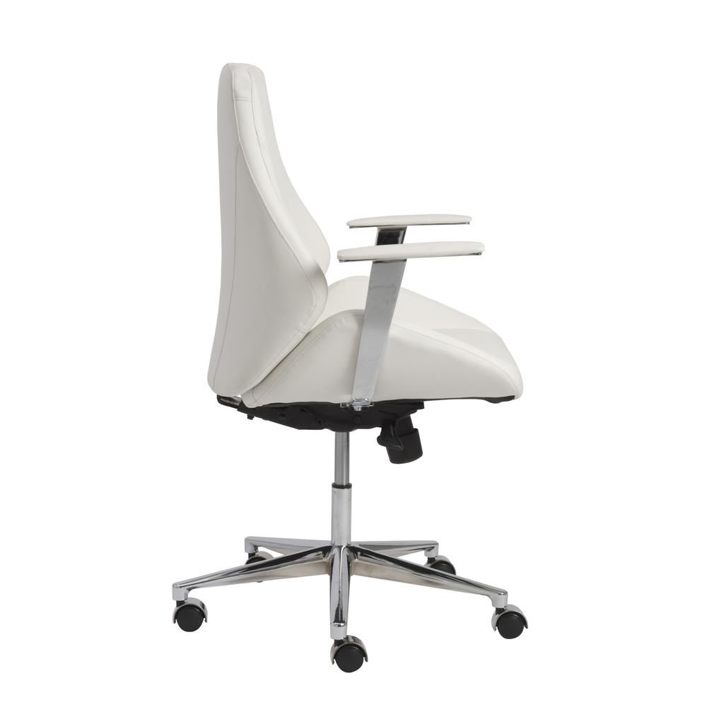 White Faux Leather Scoop Office Chair with Mod Armrests. Picture 3