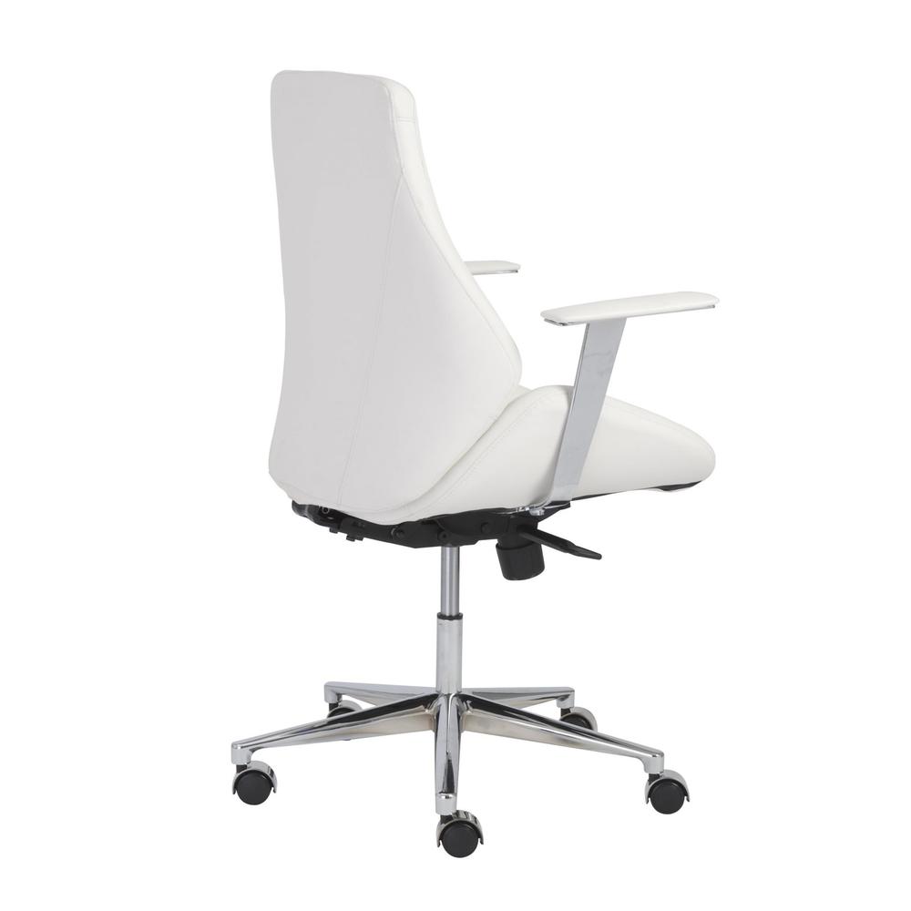 White Faux Leather Scoop Office Chair with Mod Armrests. Picture 4
