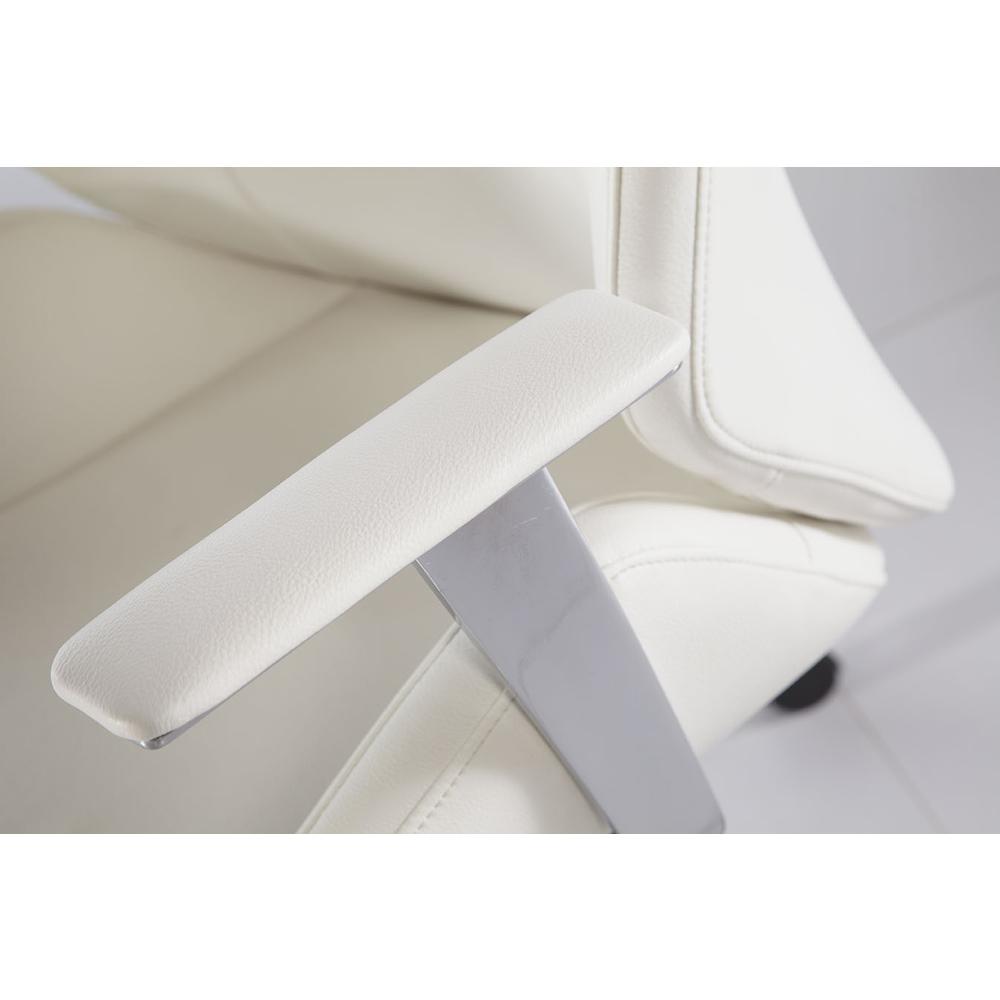 White Faux Leather Scoop Office Chair with Mod Armrests. Picture 5