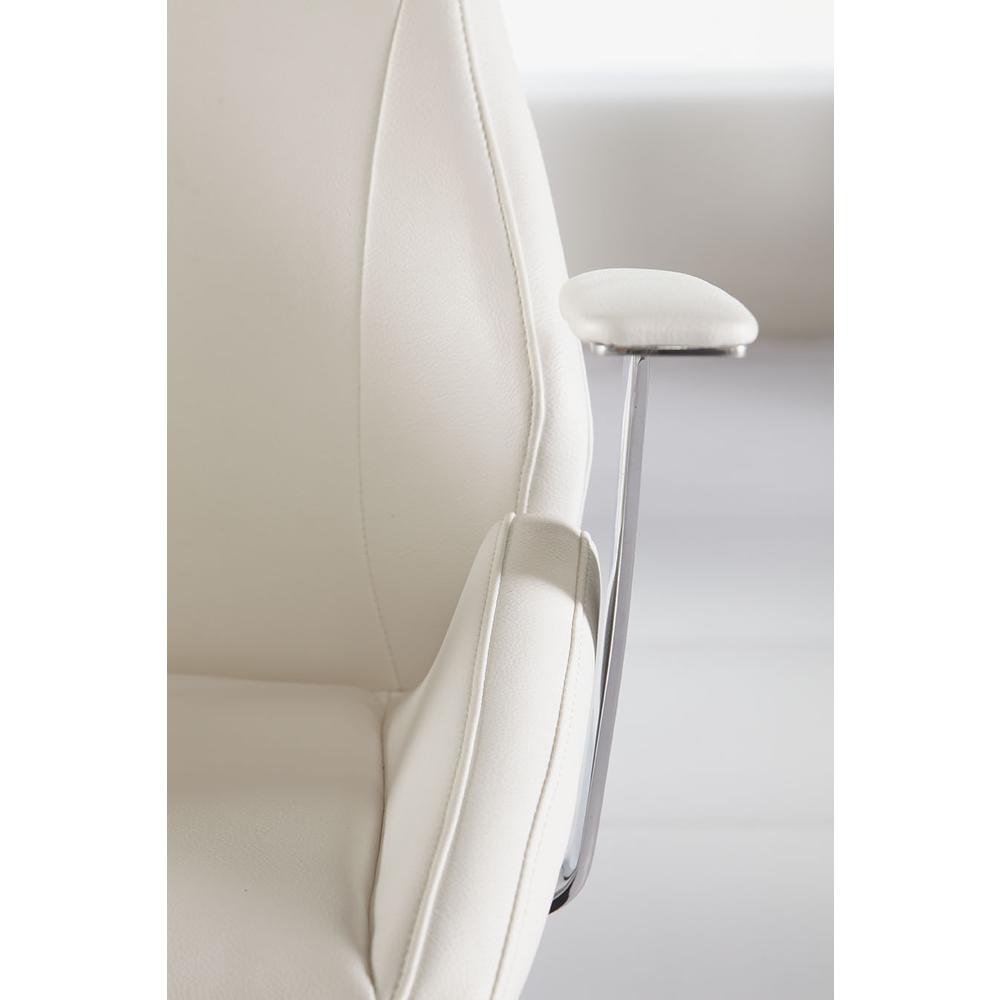 White Faux Leather Scoop Office Chair with Mod Armrests. Picture 6