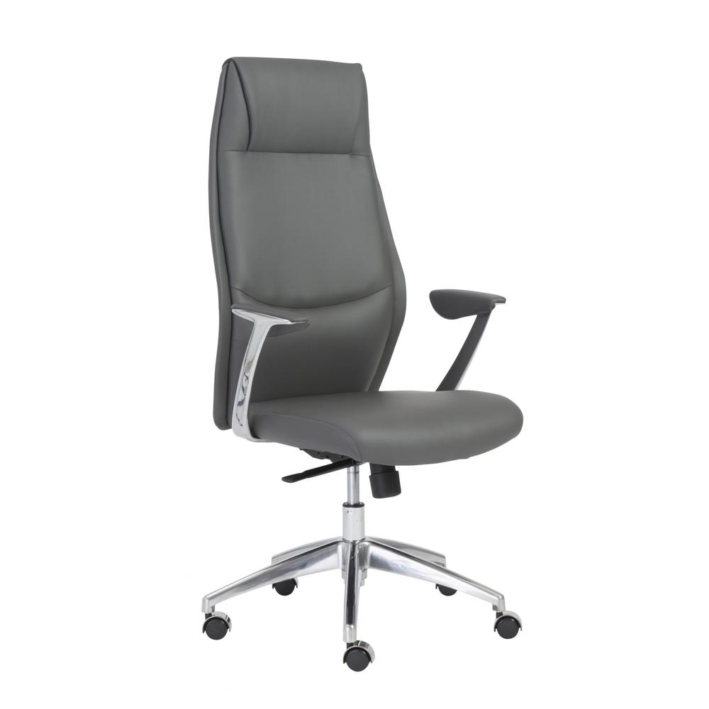 25.50" X 27" X 50" High Back Office Chair in Gray with Polished Aluminum Base. Picture 2