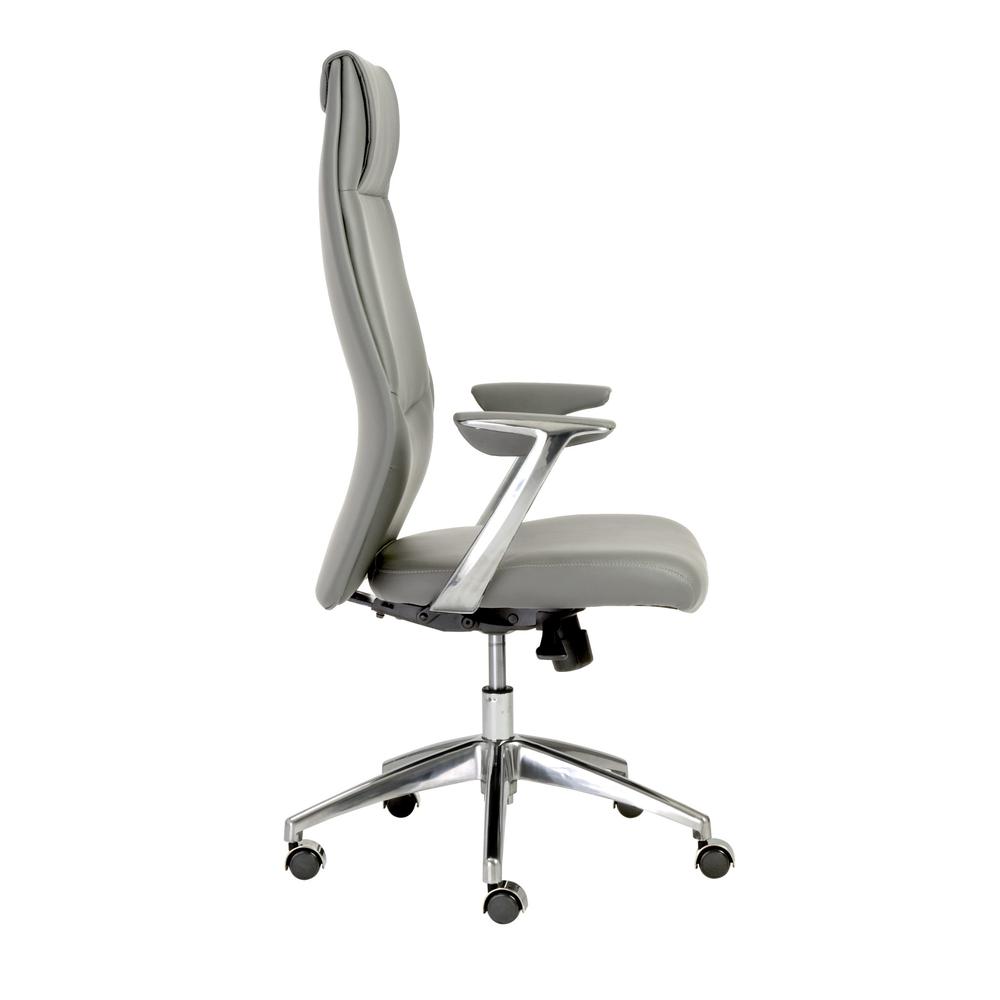 25.50" X 27" X 50" High Back Office Chair in Gray with Polished Aluminum Base. Picture 3