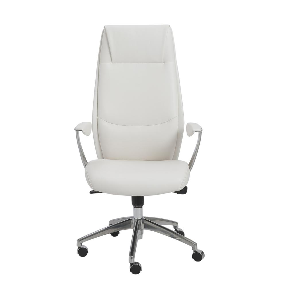 25.50" X 27" X 50" High Back Office Chair in White with Polished Aluminum Base. Picture 1
