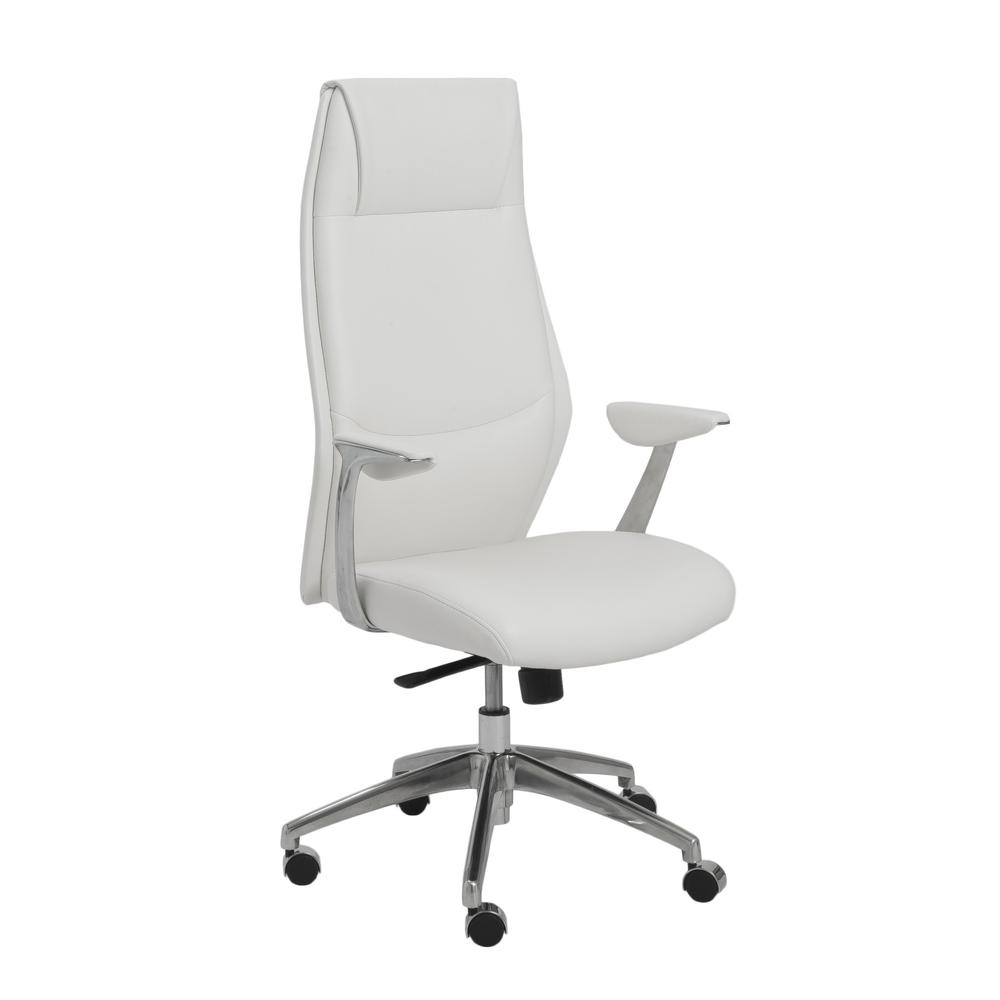 25.50" X 27" X 50" High Back Office Chair in White with Polished Aluminum Base. Picture 2