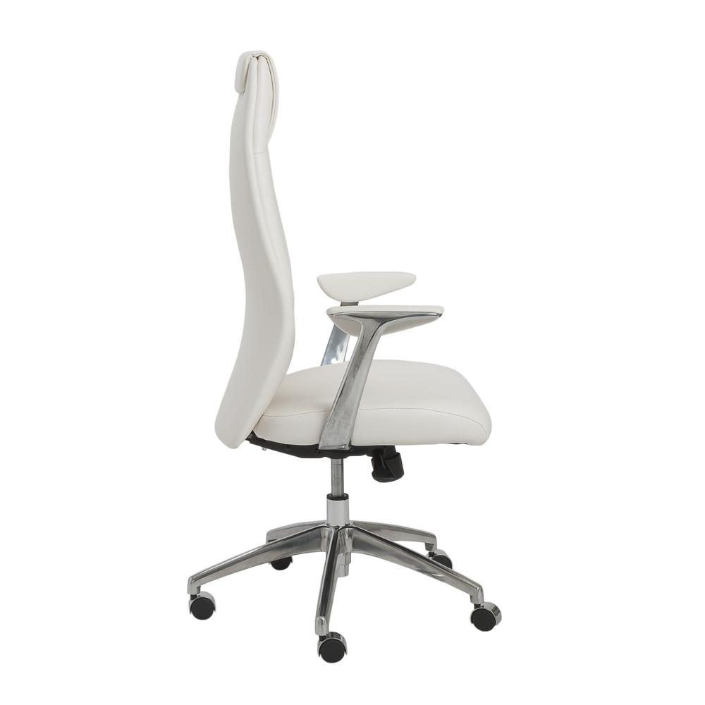 25.50" X 27" X 50" High Back Office Chair in White with Polished Aluminum Base. Picture 3