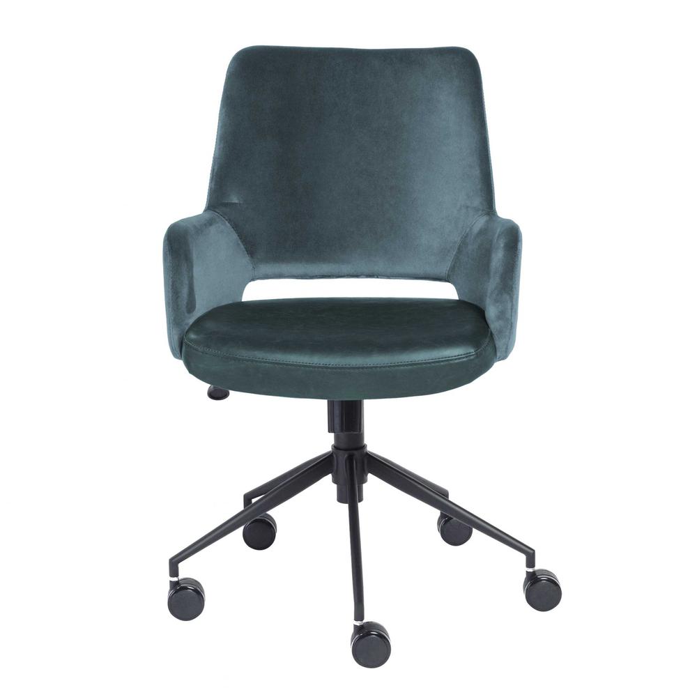 21.26" X 25.60" X 37.21" Tilt Office Chair in Blue Fabric and Leatherette with Black Base. Picture 1