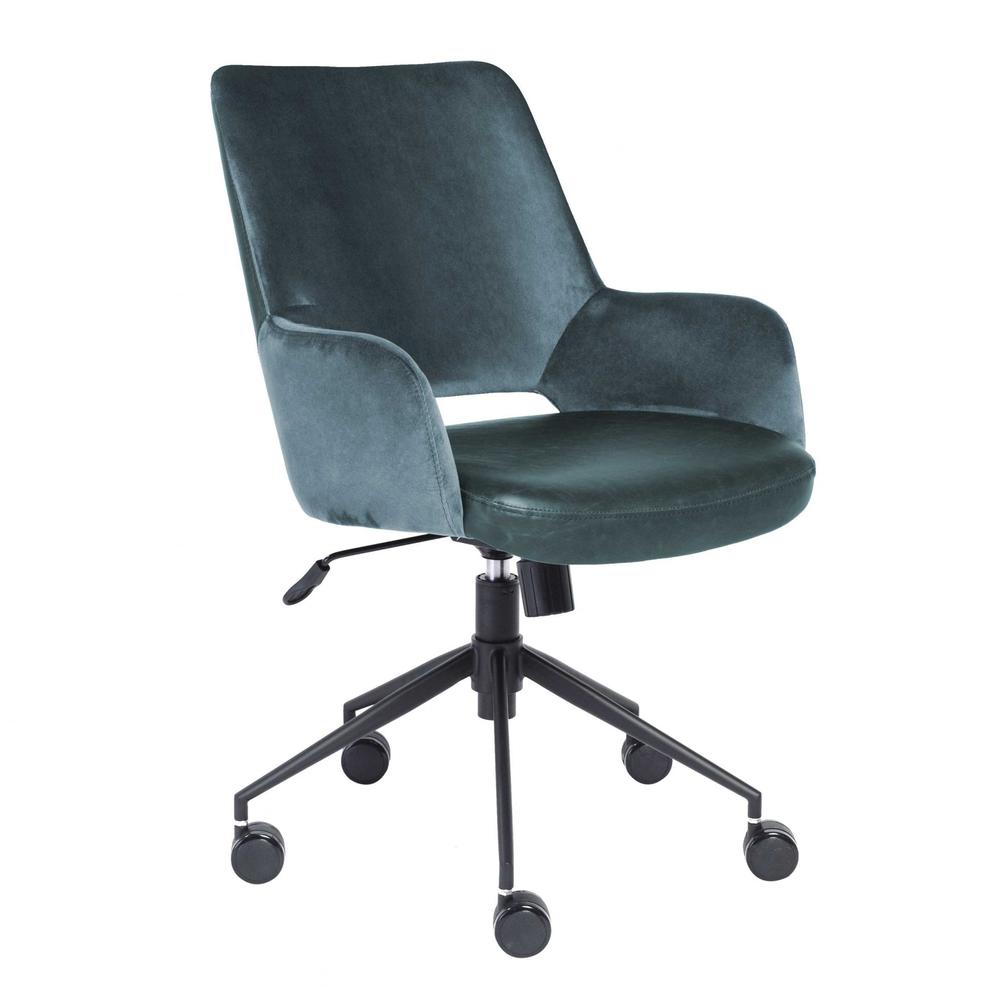 21.26" X 25.60" X 37.21" Tilt Office Chair in Blue Fabric and Leatherette with Black Base. Picture 3
