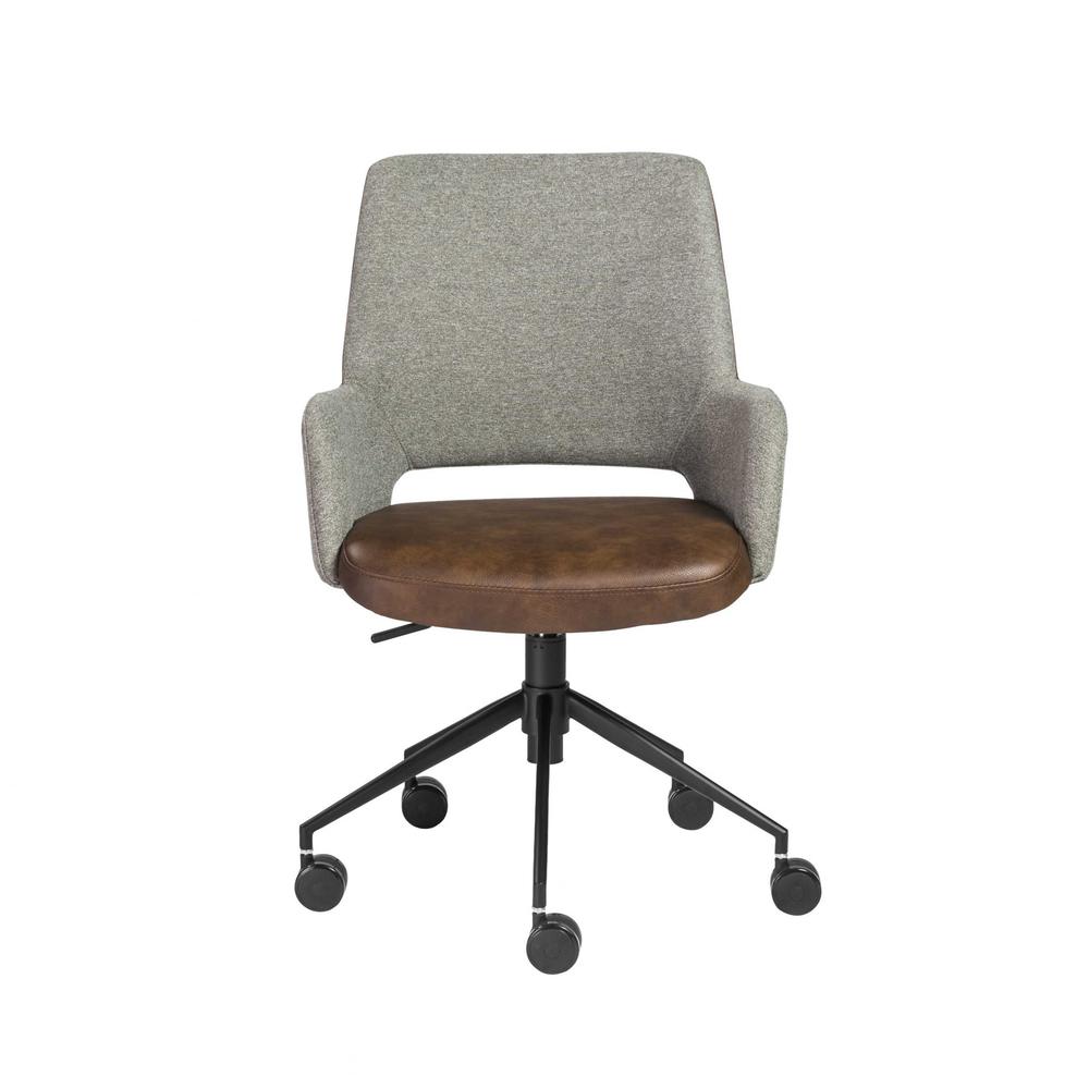 21.26" X 25.60" X 37.21" Tilt Office Chair in Gray Fabric and Light Brown Leatherette with Black Base. Picture 1