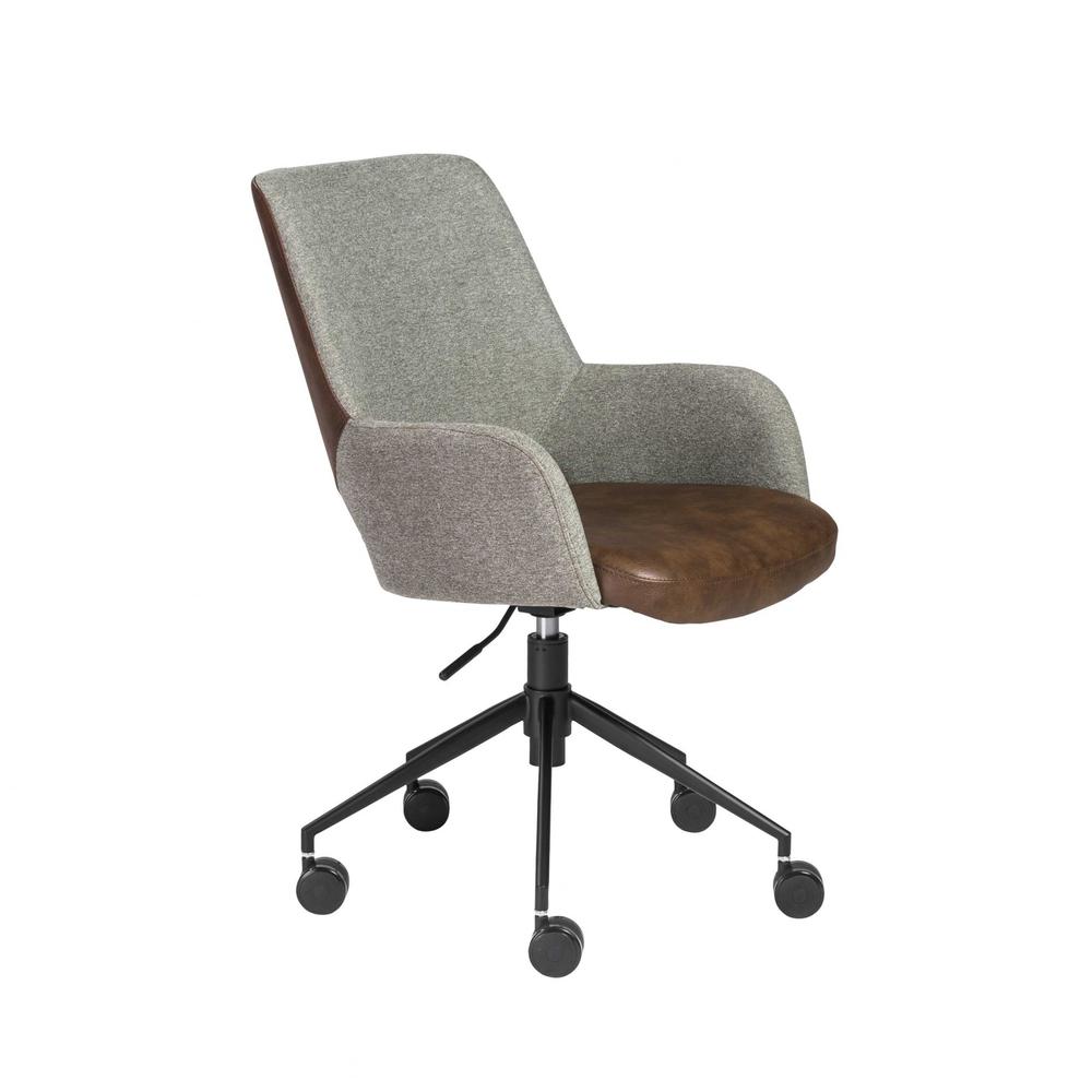 21.26" X 25.60" X 37.21" Tilt Office Chair in Gray Fabric and Light Brown Leatherette with Black Base. Picture 2