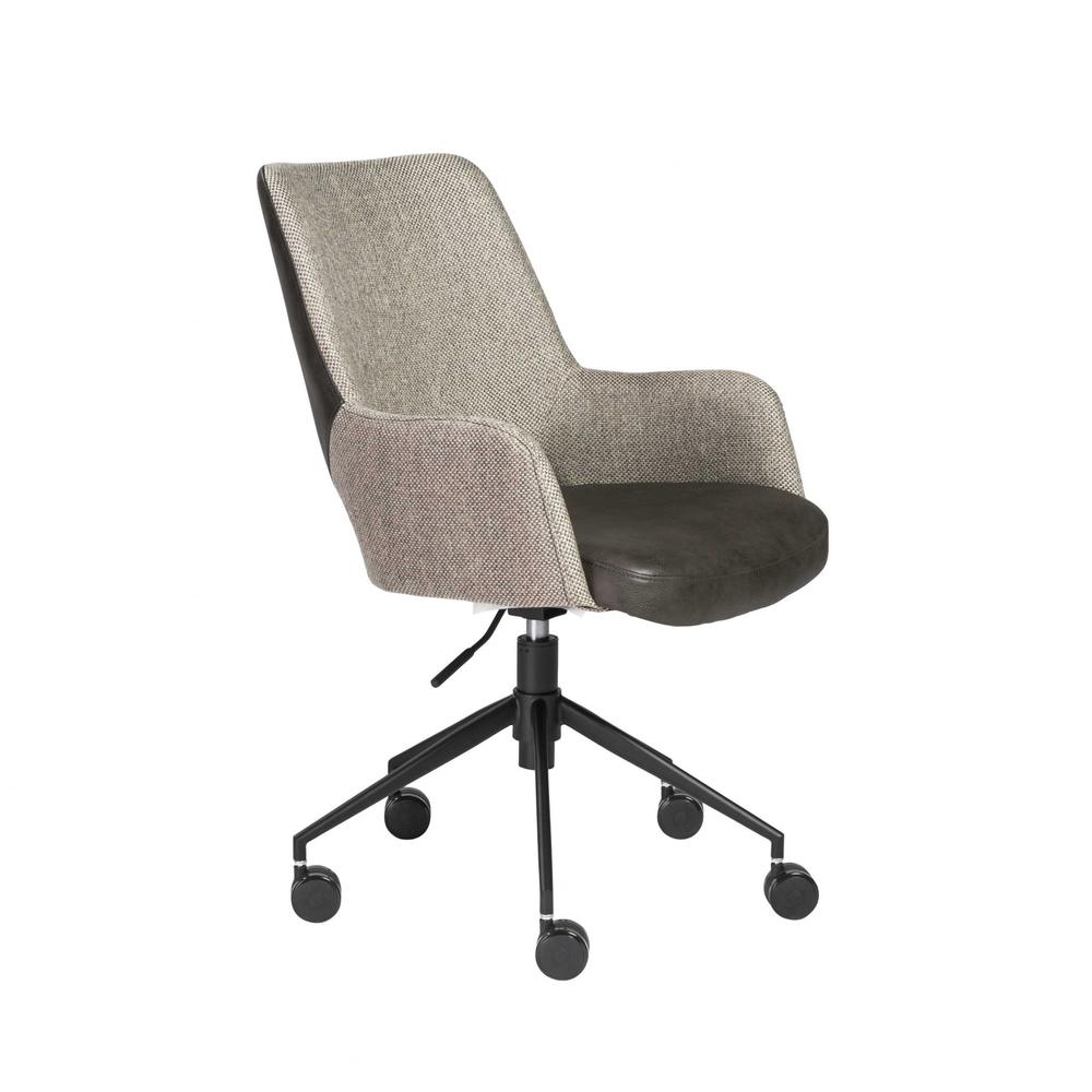 21.26" X 25.60" X 37.21" Tilt Office Chair in Light Gray Fabric and Dark Gray Leatherette with Black Base. Picture 2