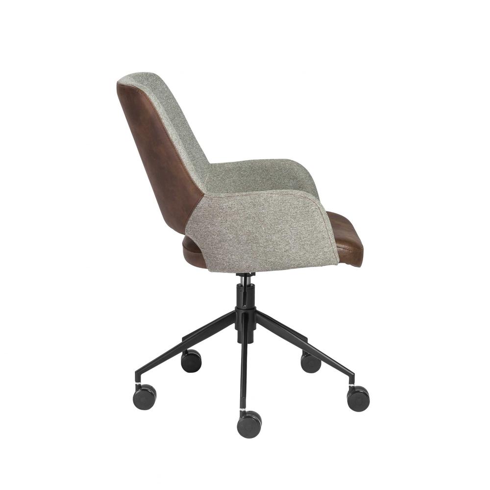 21.26" X 25.60" X 37.21" Office Chair in Gray Fabric and Light Brown Leatherette with Black Base. Picture 3