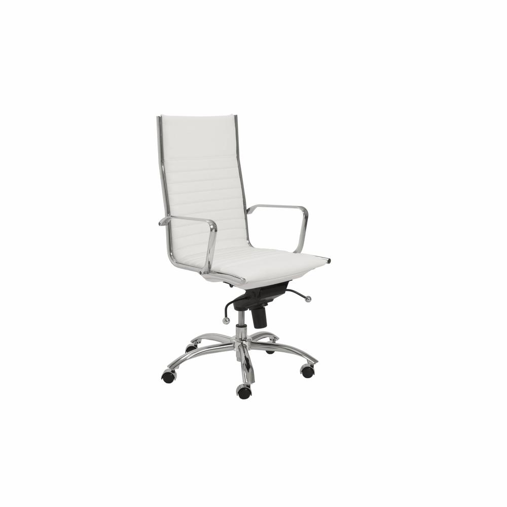26.38" X 25.60" X 45.08" High Back Office Chair in White with Chromed Steel Base. Picture 2