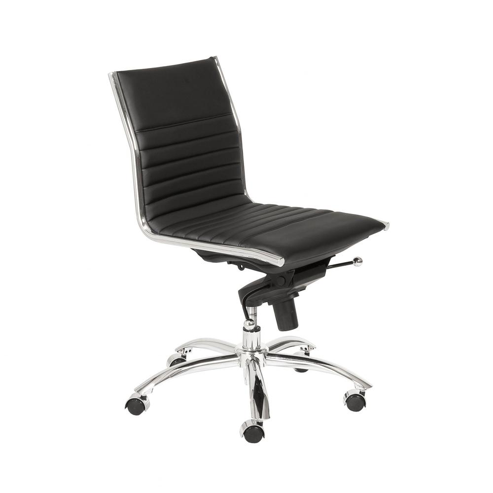 26.38" X 25.99" X 38.19" Low Back Office Chair without Armrests in Black with Chromed Steel Base. Picture 2