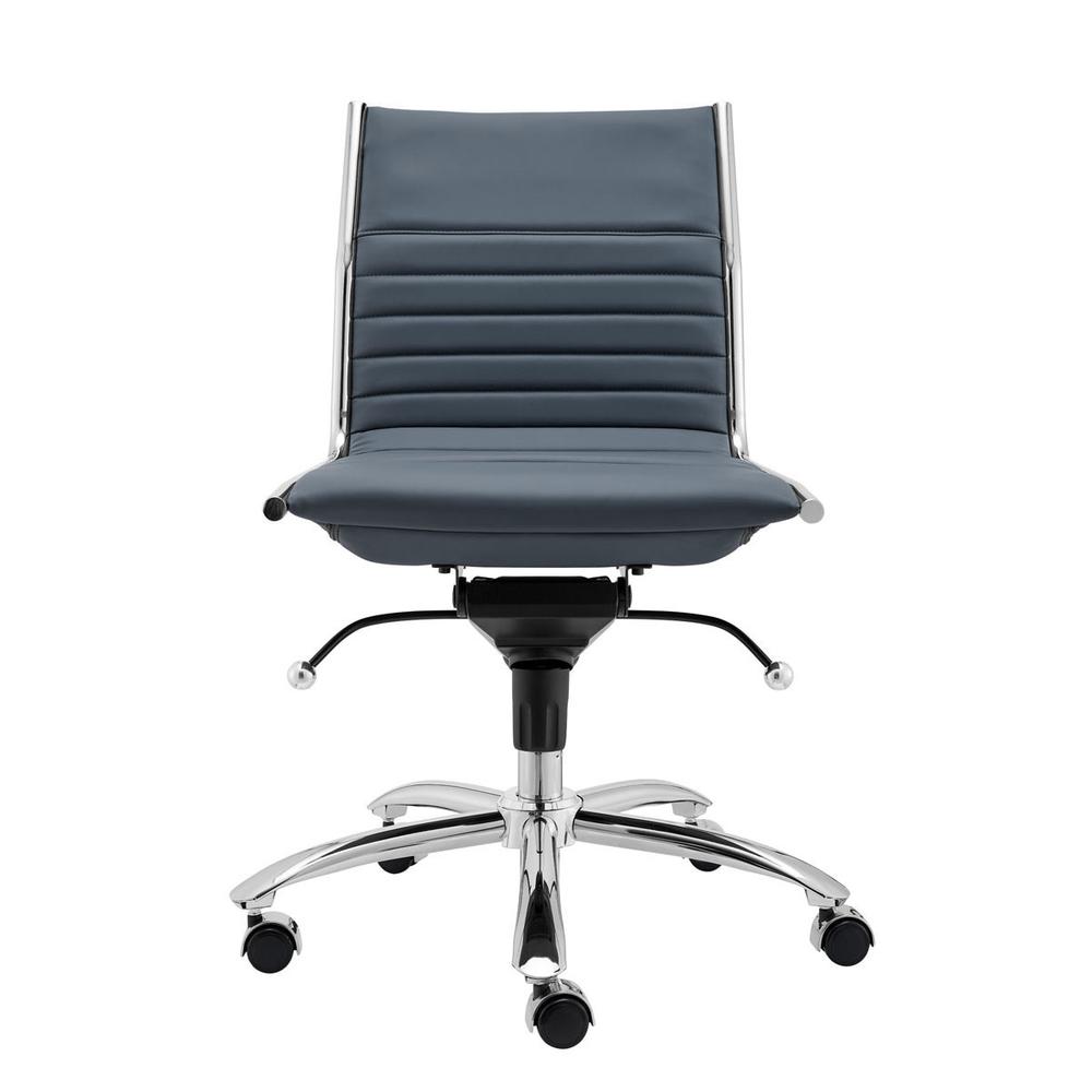 26.38" X 25.99" X 38.19" Low Back Office Chair without Armrests in Blue with Chromed Steel Base. Picture 1