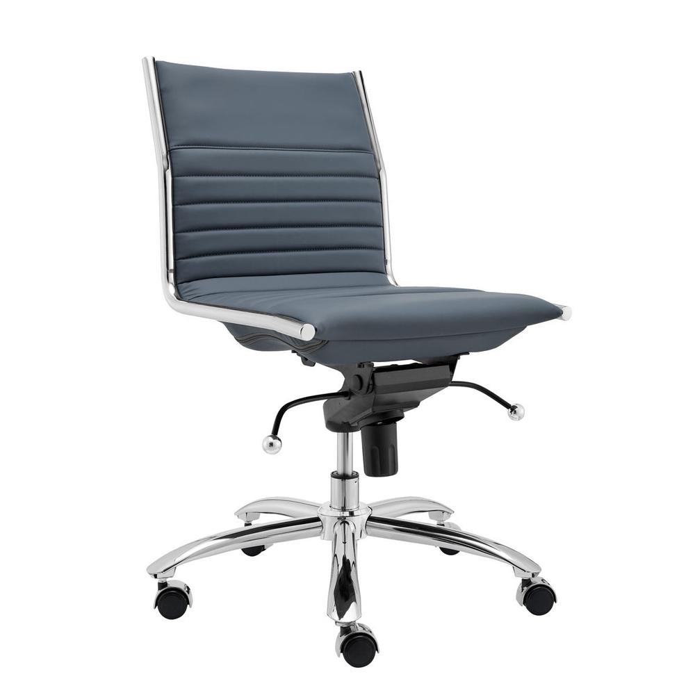 26.38" X 25.99" X 38.19" Low Back Office Chair without Armrests in Blue with Chromed Steel Base. Picture 2