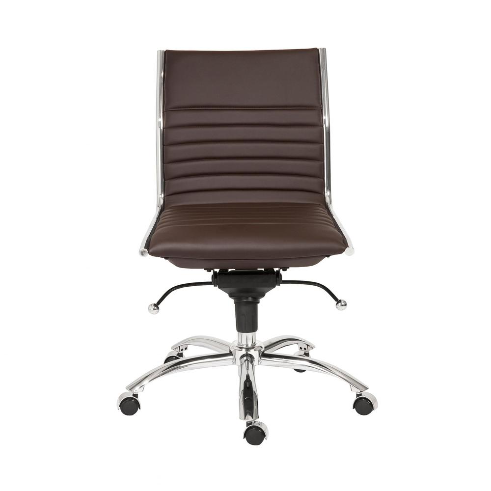 26.38" X 25.99" X 38.19" Low Back Office Chair without Armrests in Brown with Chromed Steel Base. Picture 1