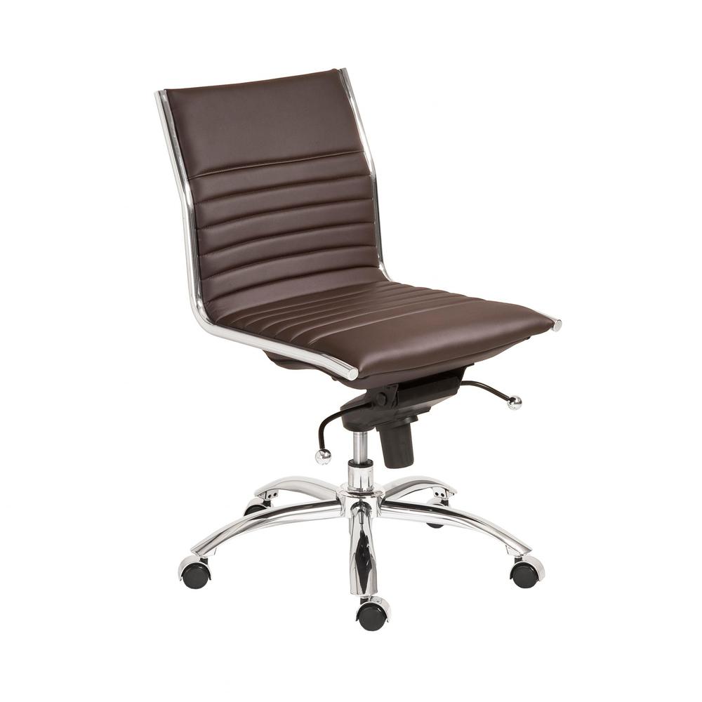 26.38" X 25.99" X 38.19" Low Back Office Chair without Armrests in Brown with Chromed Steel Base. Picture 2