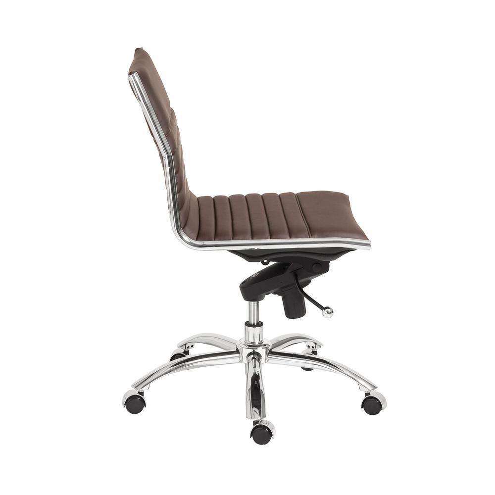 26.38" X 25.99" X 38.19" Low Back Office Chair without Armrests in Brown with Chromed Steel Base. Picture 3