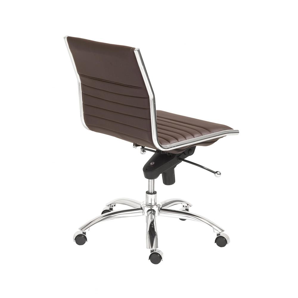26.38" X 25.99" X 38.19" Low Back Office Chair without Armrests in Brown with Chromed Steel Base. Picture 4