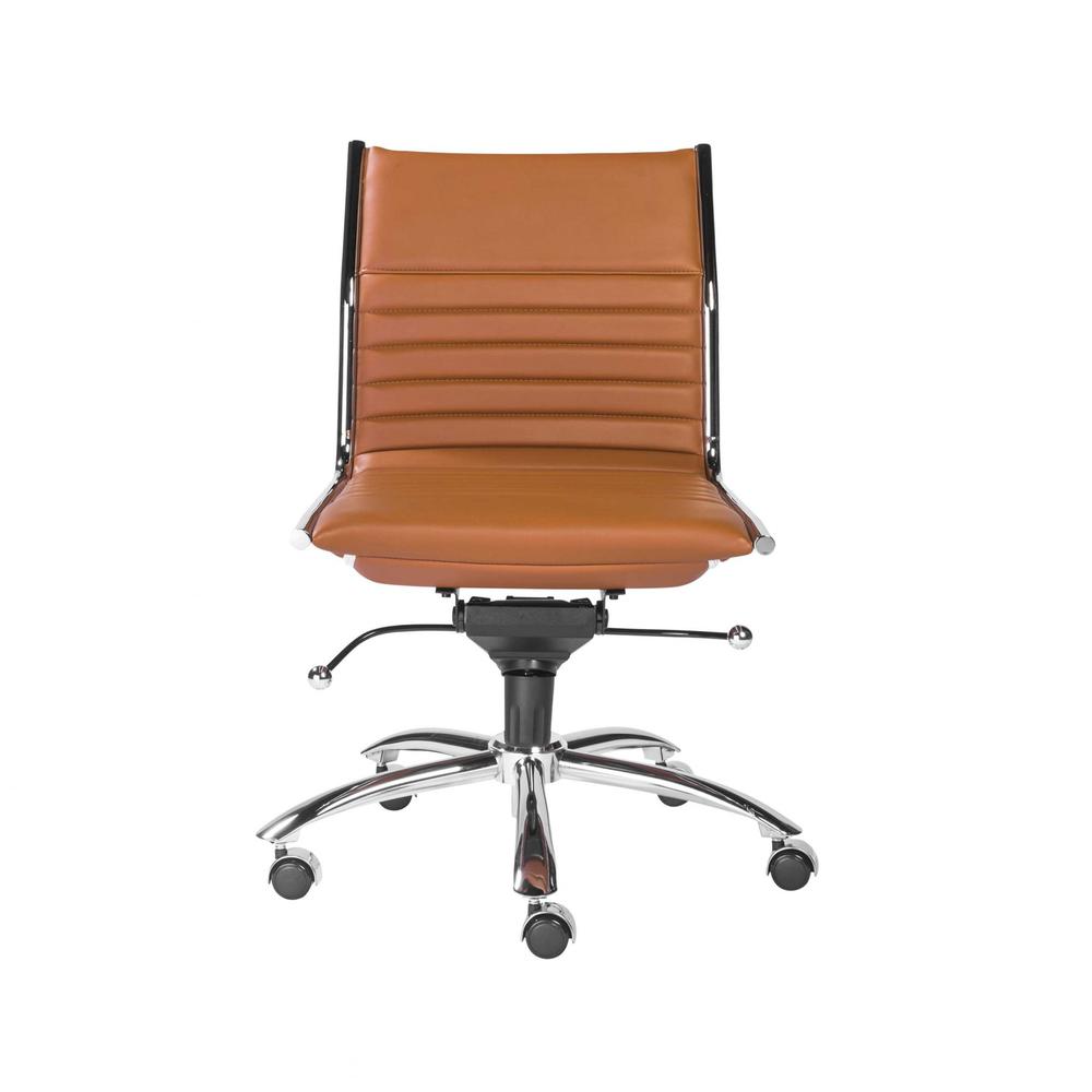 26.38" X 25.99" X 38.19" Armless Low Back Office Chair in Cognac with Chrome Base. Picture 1