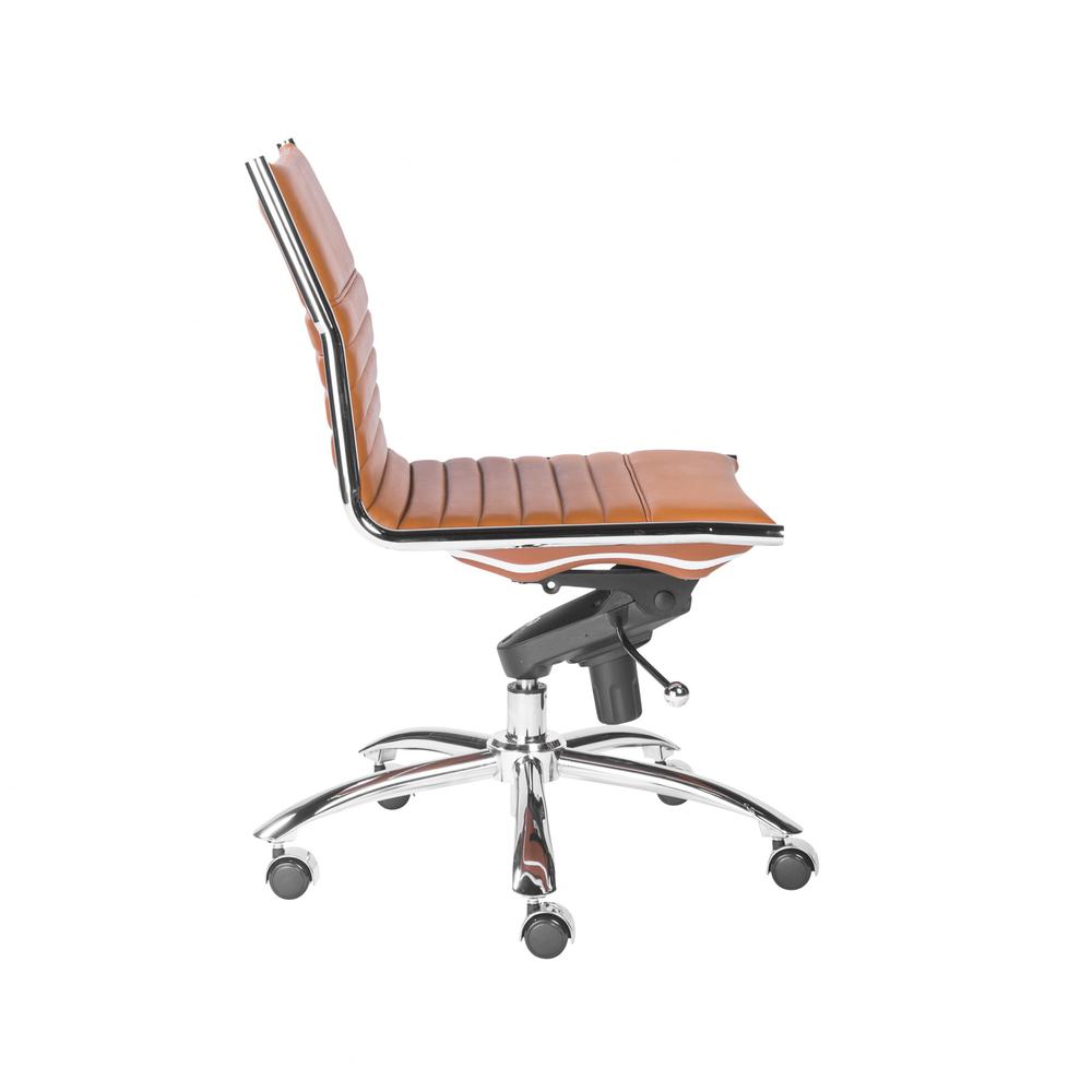26.38" X 25.99" X 38.19" Armless Low Back Office Chair in Cognac with Chrome Base. Picture 3