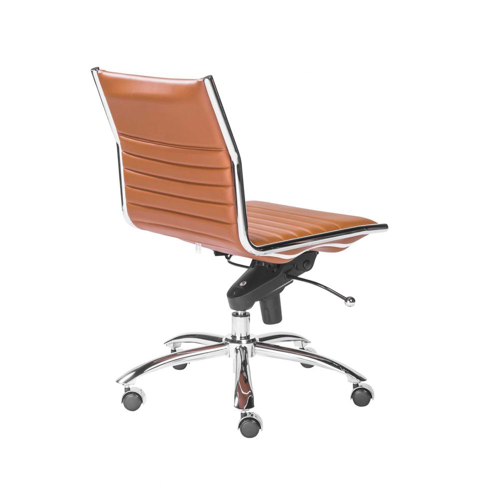 26.38" X 25.99" X 38.19" Armless Low Back Office Chair in Cognac with Chrome Base. Picture 4