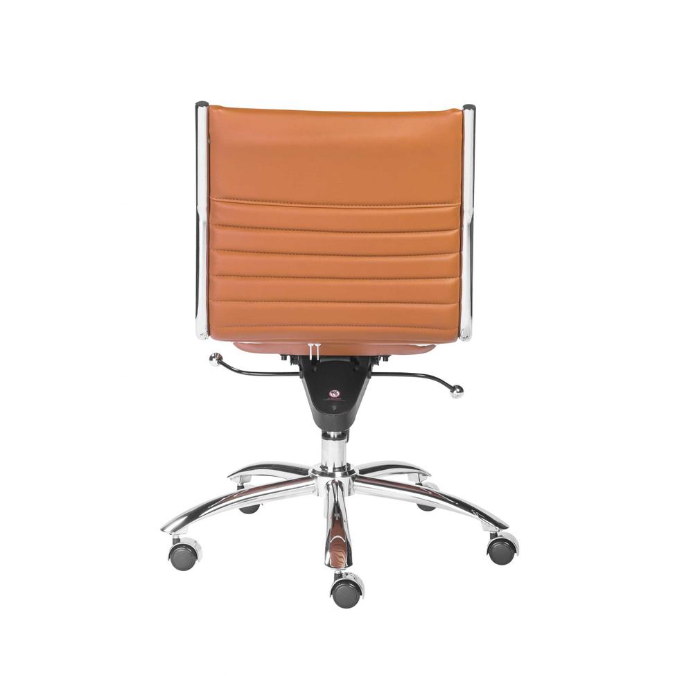 26.38" X 25.99" X 38.19" Armless Low Back Office Chair in Cognac with Chrome Base. Picture 5