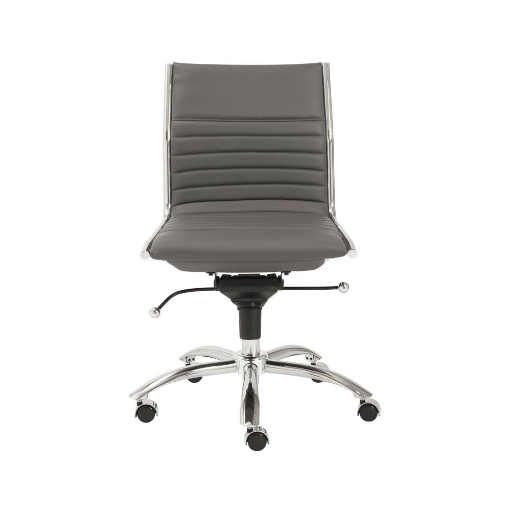 26.38" X 25.99" X 38.19" Low Back Office Chair without Armrests in Gray with Chromed Steel Base. Picture 1