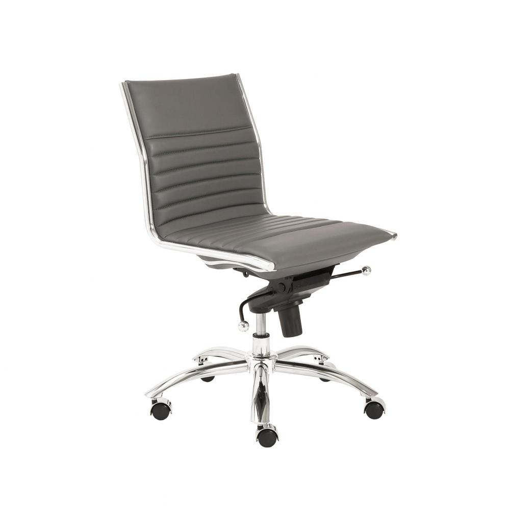 26.38" X 25.99" X 38.19" Low Back Office Chair without Armrests in Gray with Chromed Steel Base. Picture 2