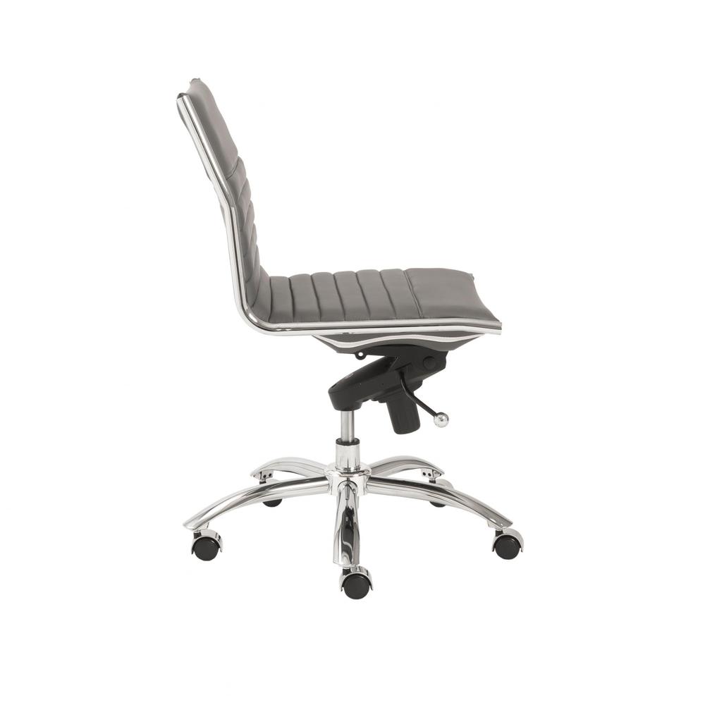26.38" X 25.99" X 38.19" Low Back Office Chair without Armrests in Gray with Chromed Steel Base. Picture 3